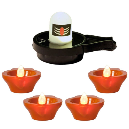 Water Sensor Glowing Shivling with 4 Water Sensor diyas