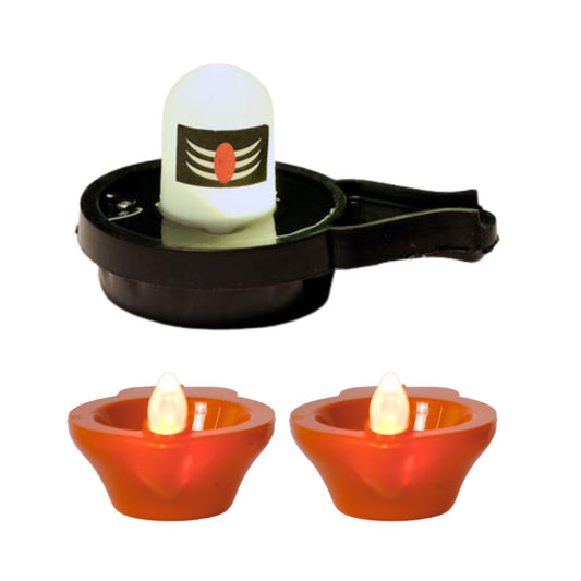 Water Sensor Glowing Shivling with 2 Water Sensor Diyas