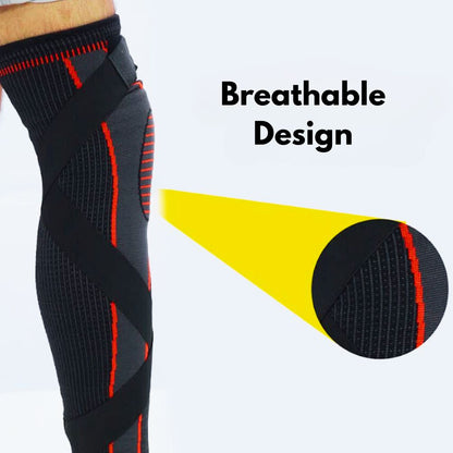 Adjustable Full Sleeve Compression Knee Support with Belt (Red)