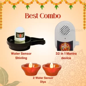 32 in 1 Mantra Chanting Device with Water Sensor Glowing Shivling & 2 Water Sensor Diyas